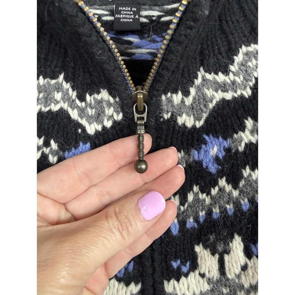 Icelandic Design Full Zip Cardigan Wool Blend Blue Black Fair Isle Sweater M - Picture 6 of 7